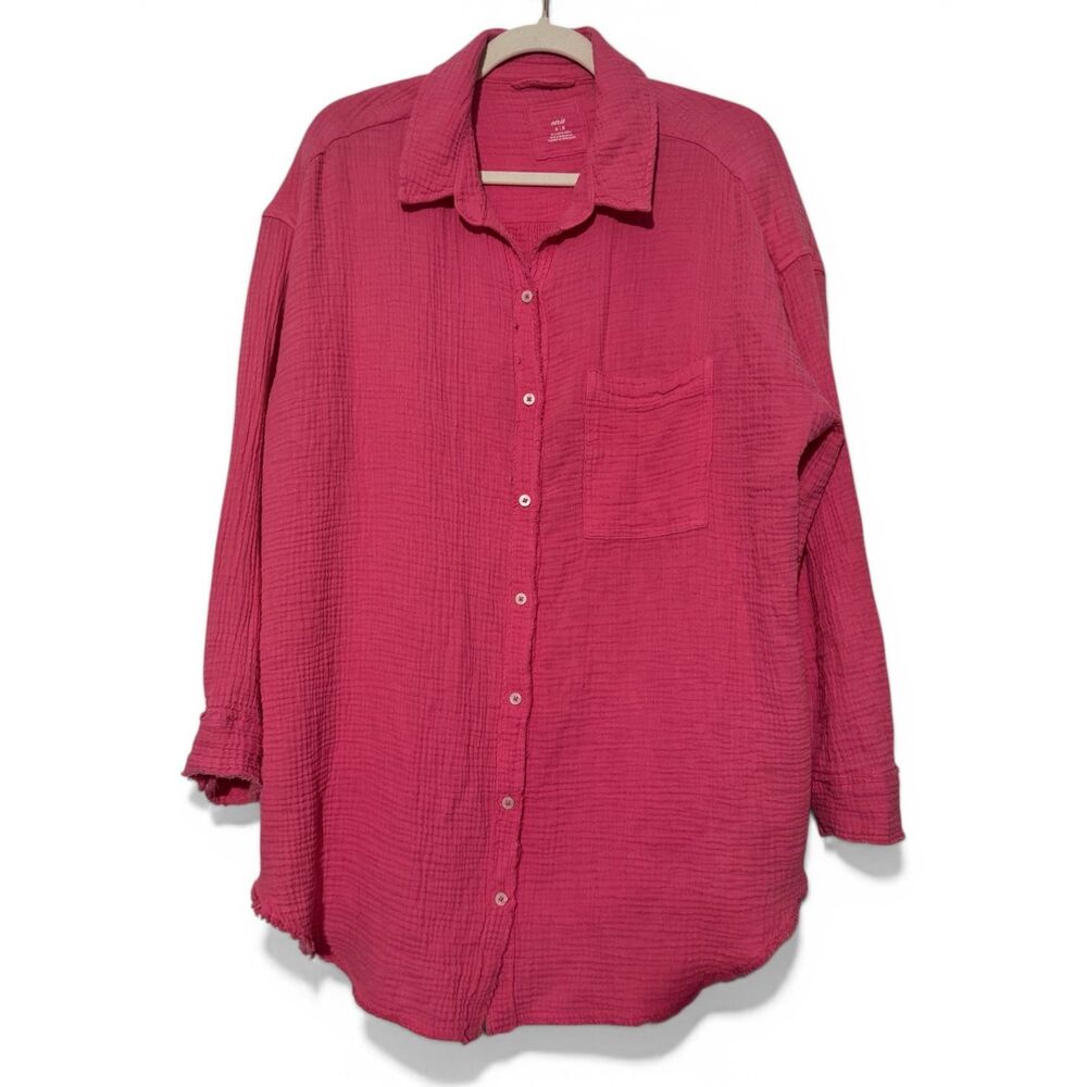 Aerie Gauze Oversized Button Down Shirt Pink Boho Beach